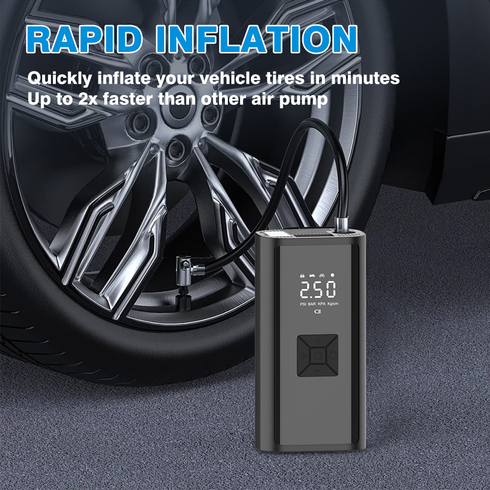 Portable Car Air Pump and Inflator, Cordless, 12V, Rechargeable with Battery Bank