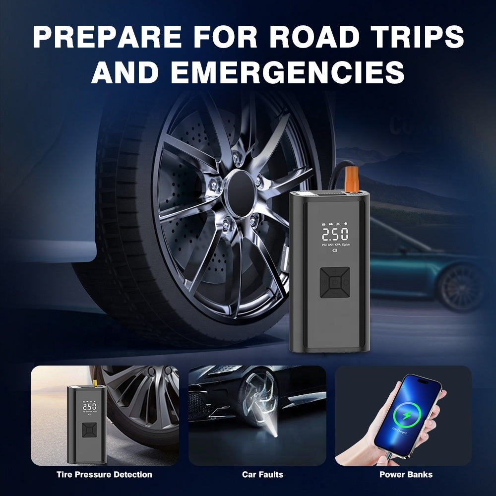 Portable Car Air Pump and Inflator, Cordless, 12V, Rechargeable with Battery Bank