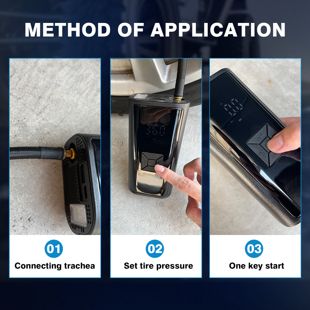 Portable Car Air Pump and Inflator, Cordless, 12V, Rechargeable with Battery Bank