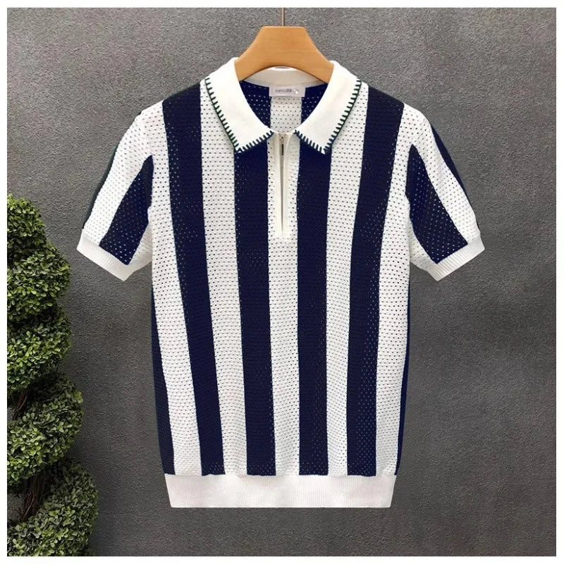 Retro Hollow Polo Shirt Men's Slim Fit