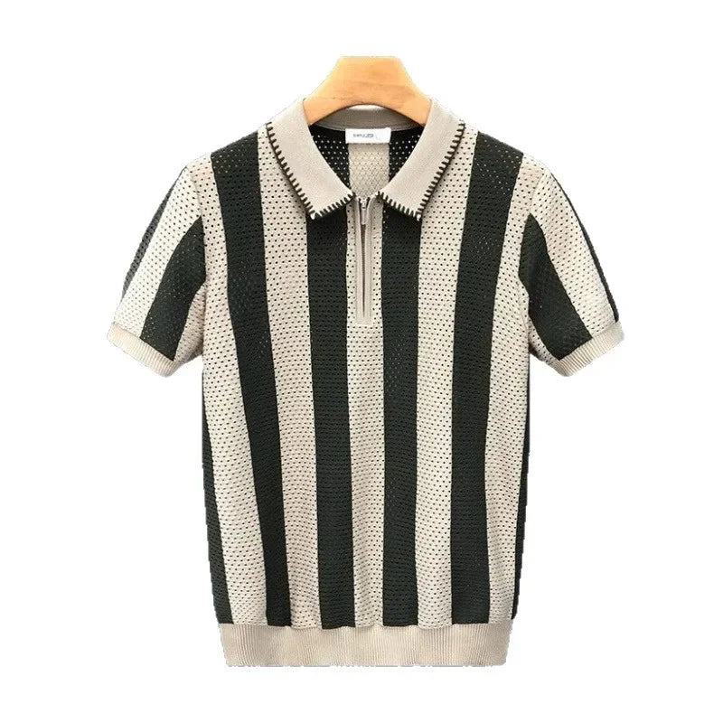 Retro Hollow Polo Shirt Men's Slim Fit