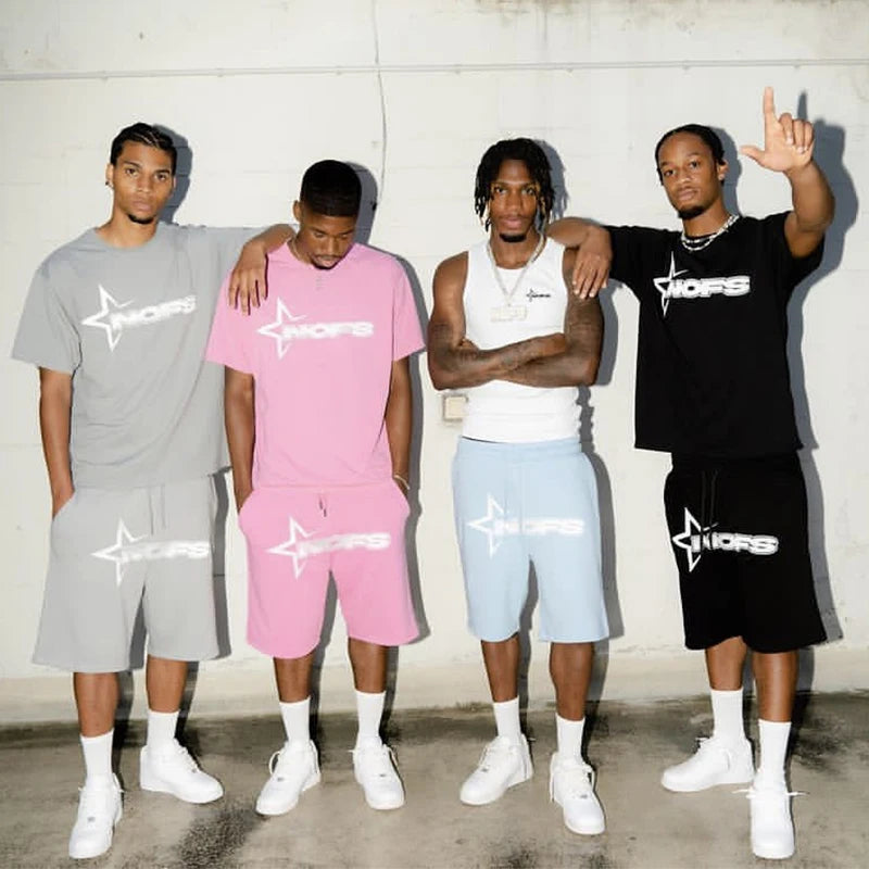 Men New Fashion Letter Graphics T-shirt Shorts Set