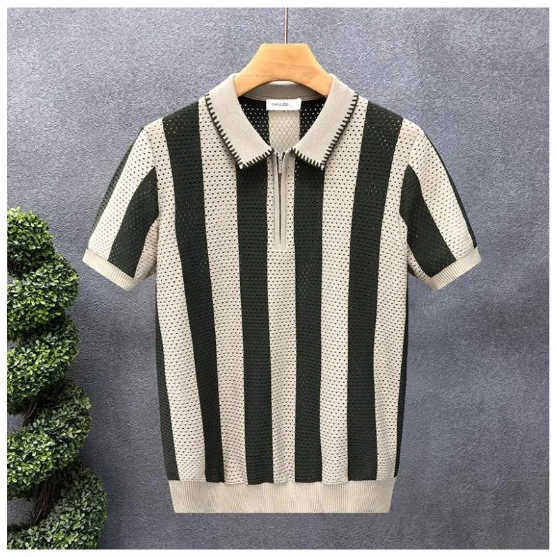 Retro Hollow Polo Shirt Men's Slim Fit