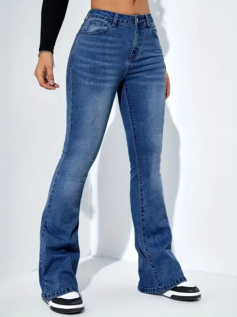 Women Flare Stretch Moustache Jeans Fashion Skinny