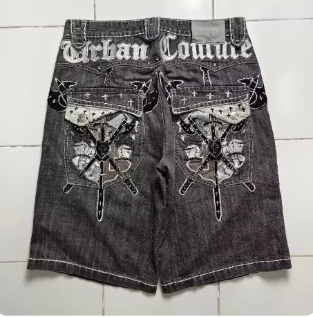 Retro Embroidery Loose Shorts Male