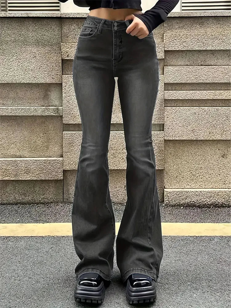 Women Flare Stretch Moustache Jeans Fashion Skinny