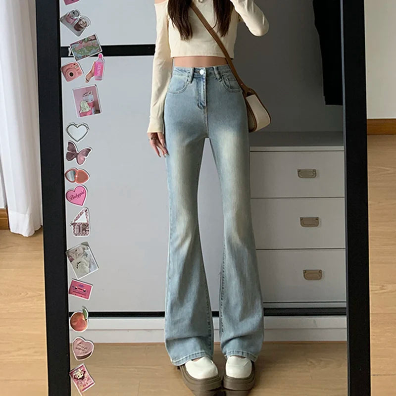 Women Flare Stretch Moustache Jeans Fashion Skinny
