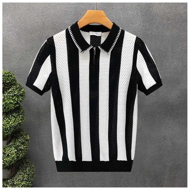 Retro Hollow Polo Shirt Men's Slim Fit