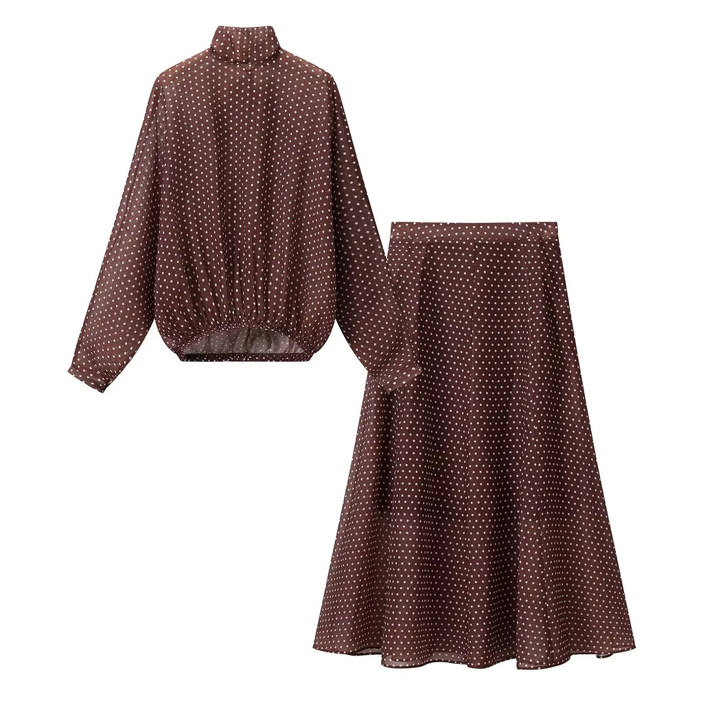 Vintage Women Sets Chiffon Bow Tie Loose Blouses Loose