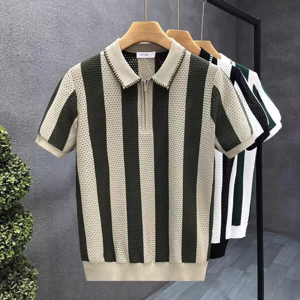 Retro Hollow Polo Shirt Men's Slim Fit