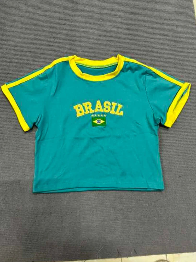 Brazilian Top Summer Short Sleeve O-Neck T-shirt