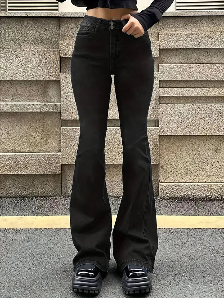 Women Flare Stretch Moustache Jeans Fashion Skinny