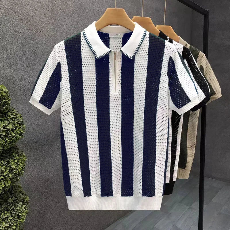 Retro Hollow Polo Shirt Men's Slim Fit