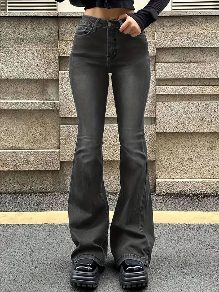 Women Flare Stretch Moustache Jeans Fashion Skinny