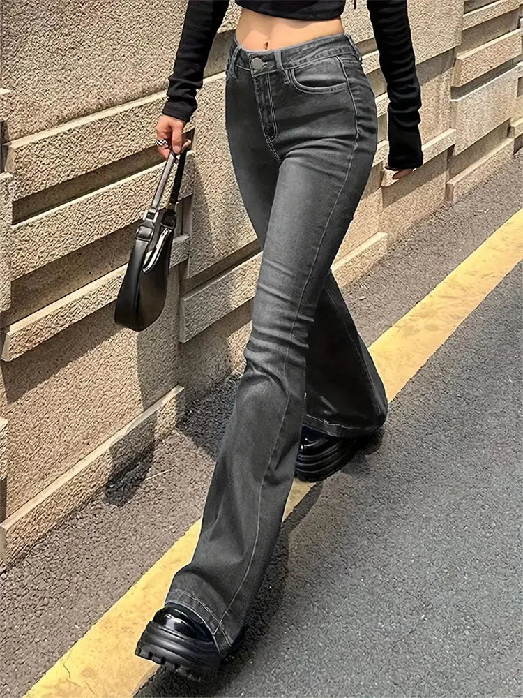 Women Flare Stretch Moustache Jeans Fashion Skinny