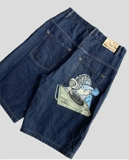 Retro Embroidery Loose Shorts Male