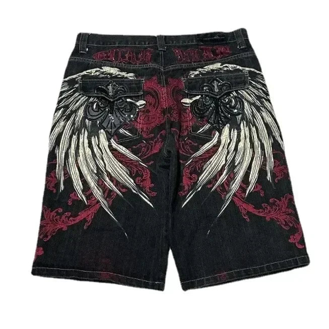 Retro Embroidery Loose Shorts Male