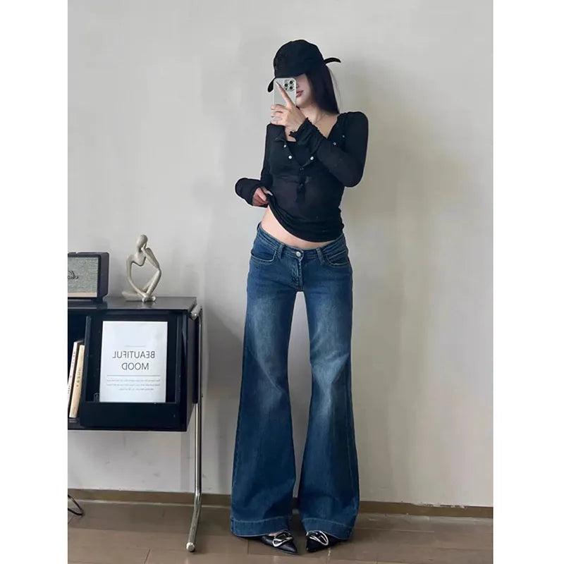 Lucyever Y2K Streetwear Low-Waisted Jeans