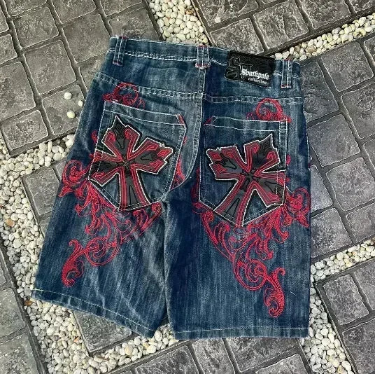 Retro Embroidery Loose Shorts Male