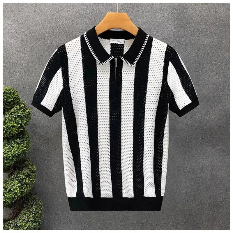 Retro Hollow Polo Shirt Men's Slim Fit
