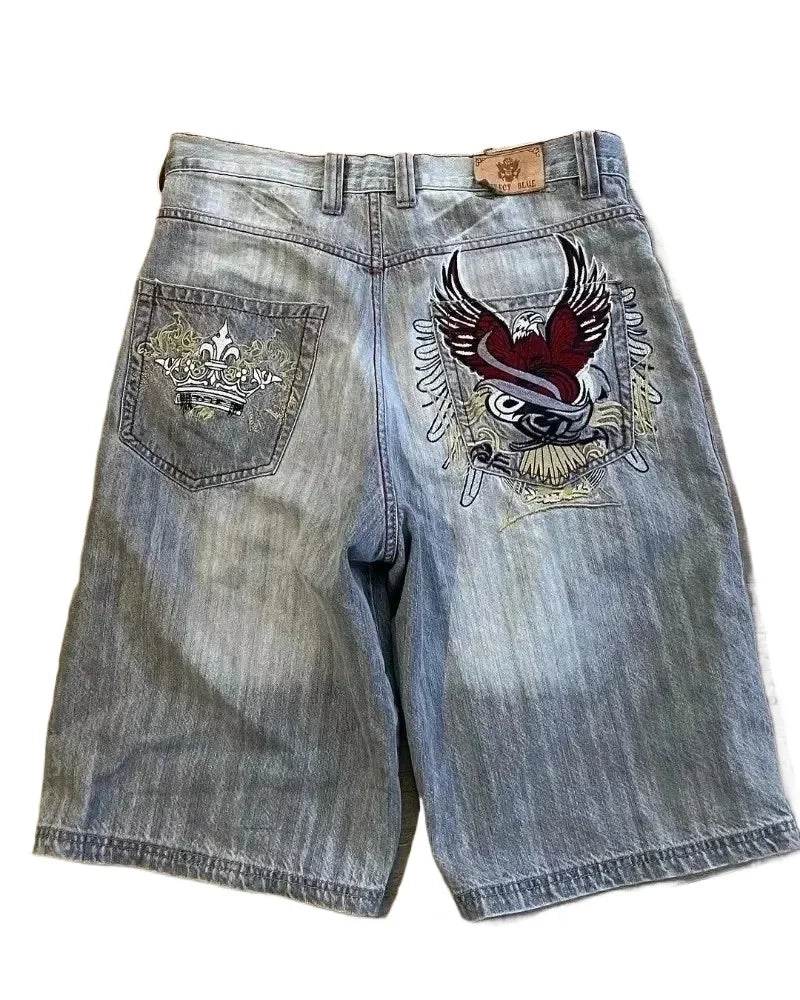 Retro Embroidery Loose Shorts Male