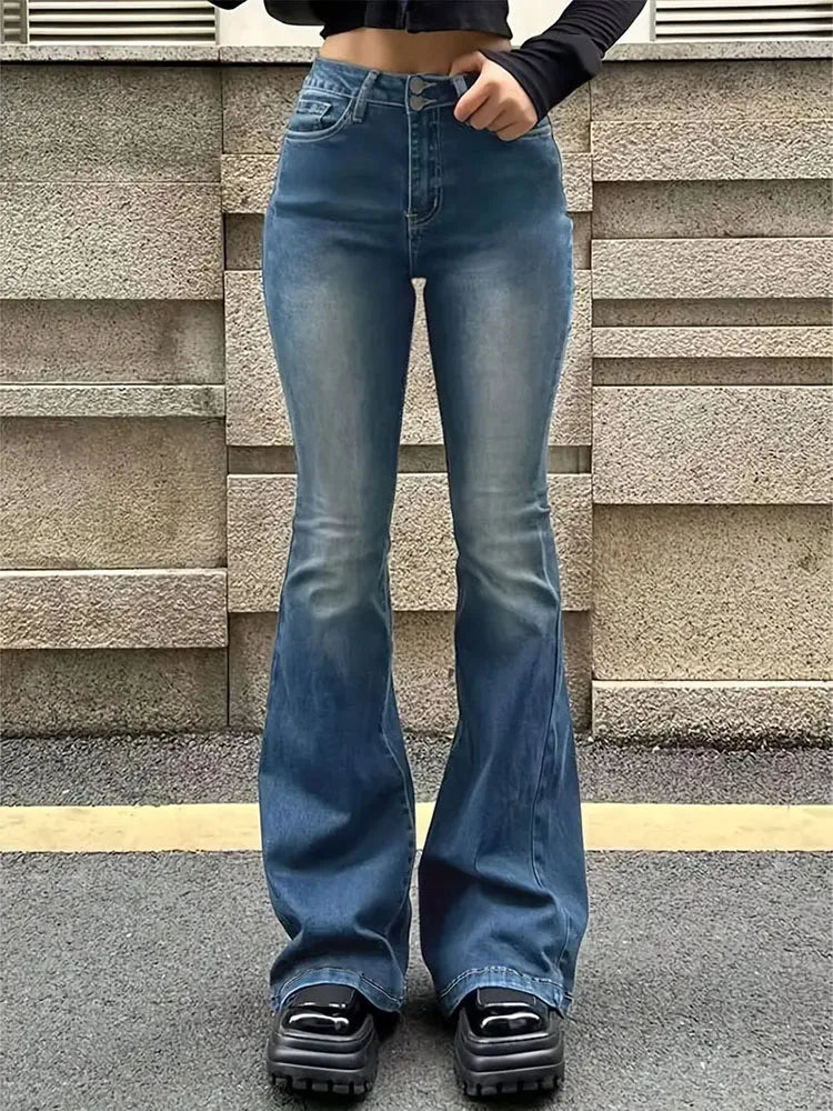 Women Flare Stretch Moustache Jeans Fashion Skinny