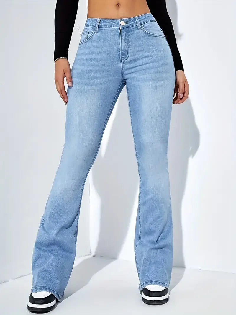 Women Flare Stretch Moustache Jeans Fashion Skinny