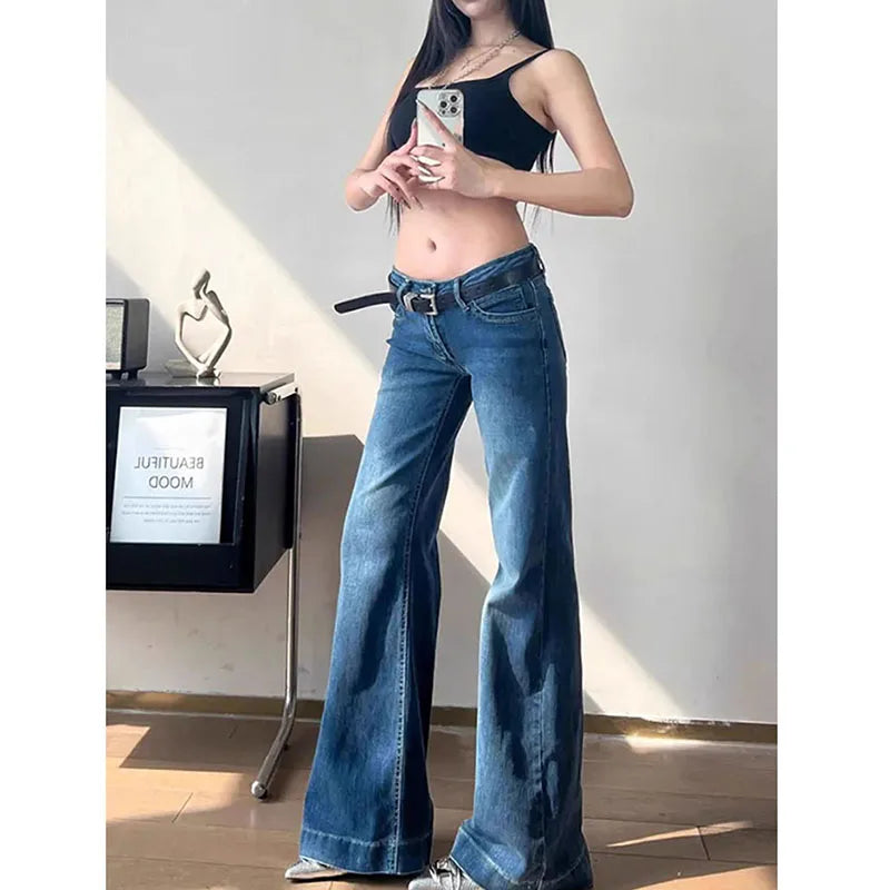 Lucyever Y2K Streetwear Low-Waisted Jeans